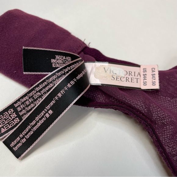 NEW Victorias Secret 32DD Unlined Bralette Bra Purple Floral Lace Halter #0825 - Picture 7 of 8